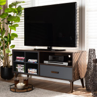 Baxton Studio TV8018-WalnutGrey-TV Baxton Studio Garrick Modern and Contemporary Two-Tone Grey and Walnut Brown Finished Wood 1-Drawer TV Stand